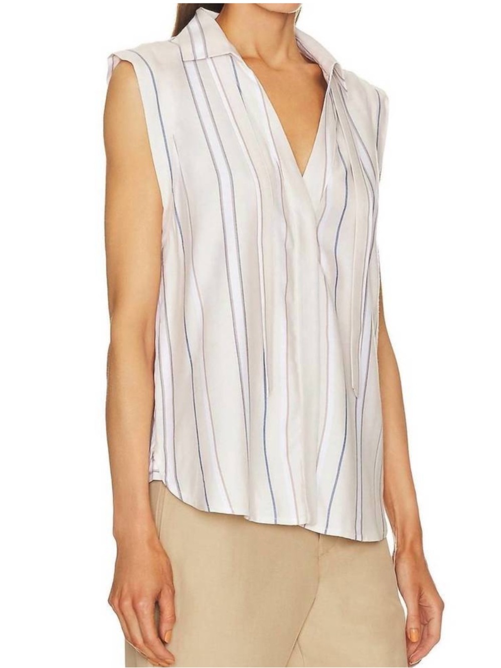 BROCHU WALKER Sara Blouse Lecco Stripe Button Down Collared Coastal Luxury